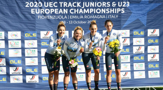 La premiazione del quartetto femminile U23 (Foto Cantalupi)