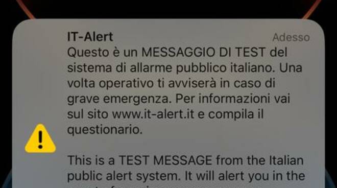 Questo è un messaggio di test, è scattata alle 12 la prova del servizio di  allarme pubblico 